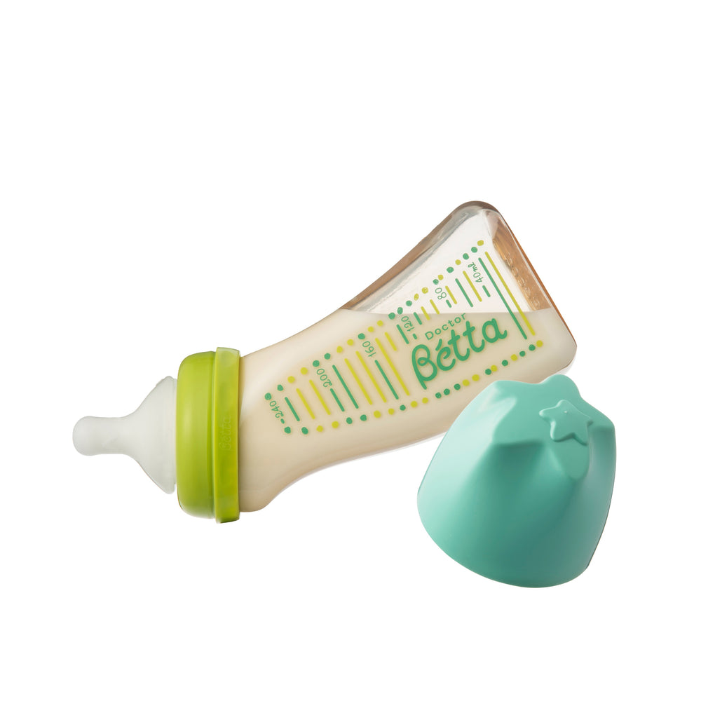 ドクターベッタ 広口哺乳びん 緑色 授乳角度のイメージ写真