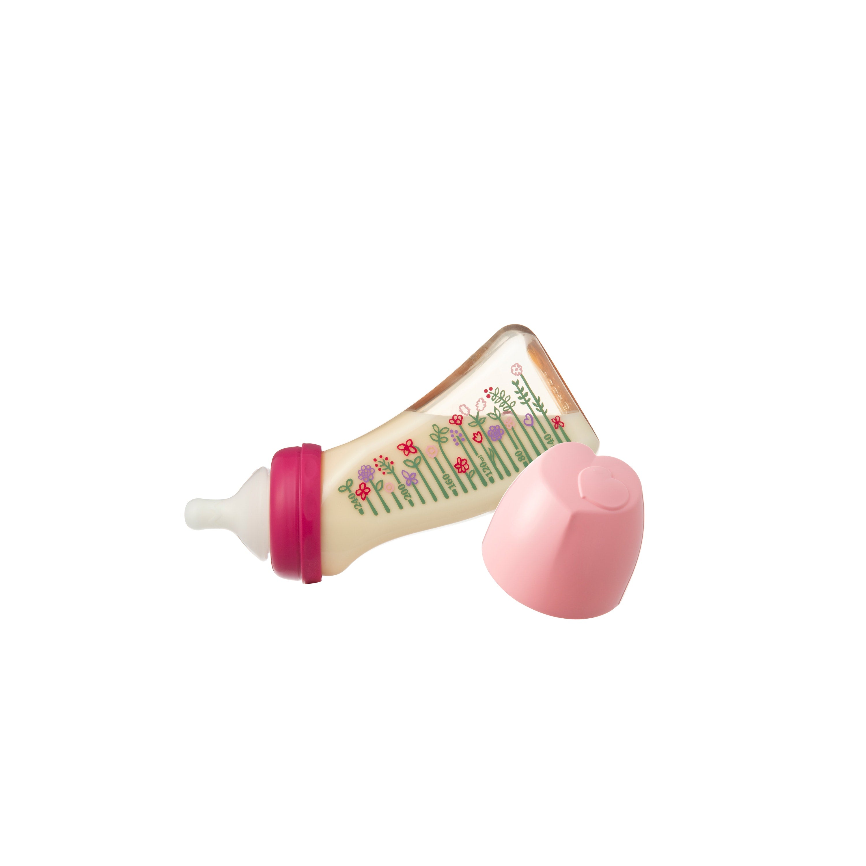 哺乳瓶【ブレイン広口】WS4-240ml Flower（Pink）