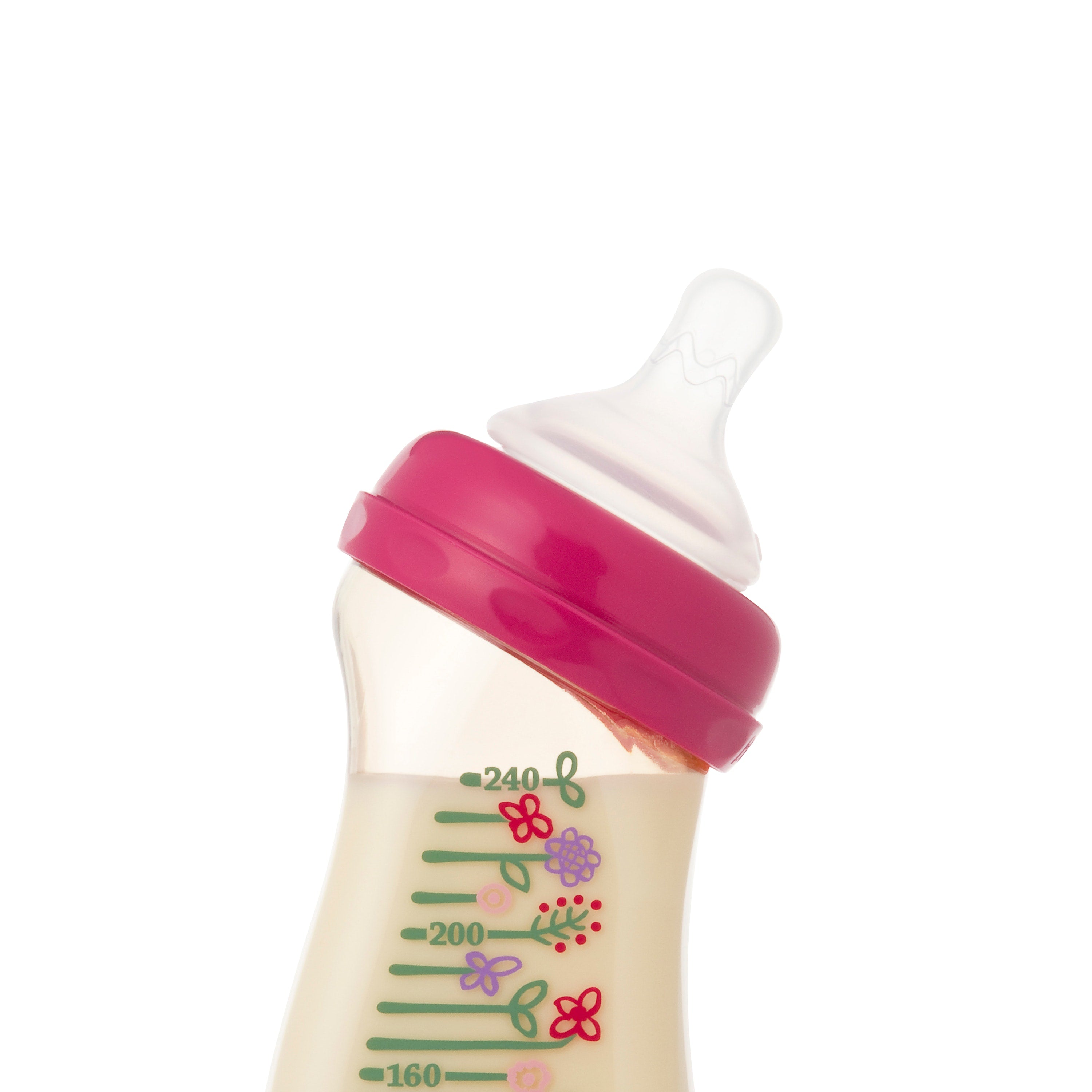 婴儿奶瓶【脑宽口】WS4-240ml花（粉）