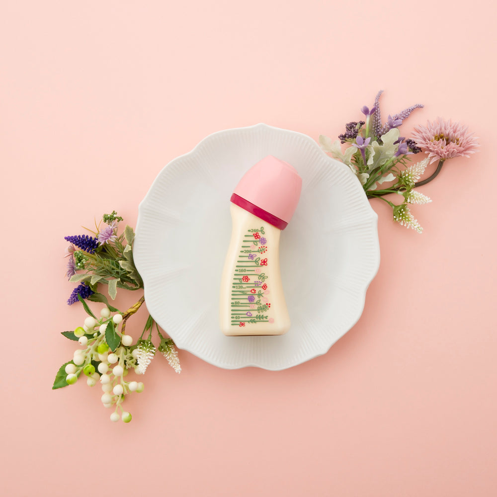 哺乳びん【ブレイン広口】WS4-240ml Flower（Pink）